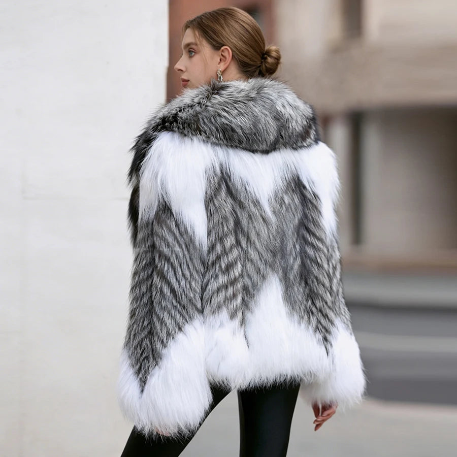Natural Fox Fur Jacket With Turndown Collar Real Silver Fox Fur Jacket Winter Jackets For Women Luxury Genuine Fur Outwear