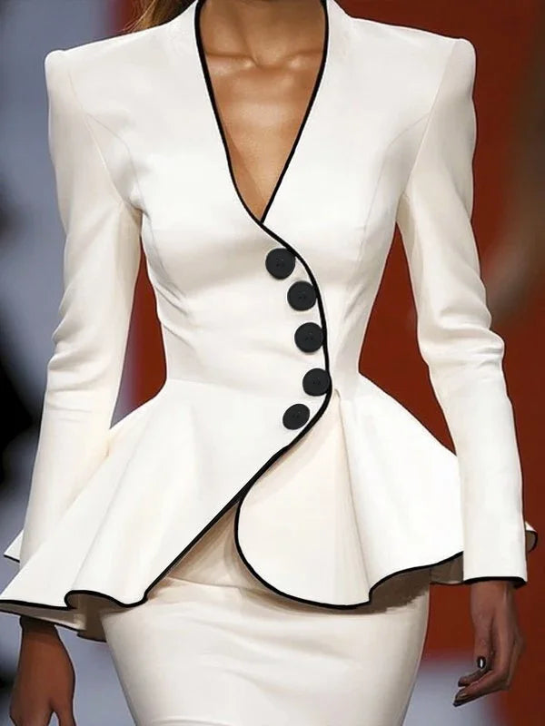 Krisstargirls Women’s Original Jacket Outerwear 2025 Spring Deep V-Neck Long Sleeves Buttoned Slim Elegant Ladies Clothing Tops