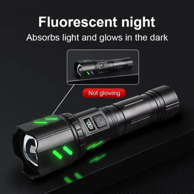 Most Powerful 200000LM Tactical Flashlight Firestarter High Power Led Flashlight Type-C Rechargeable Torch Laser Pointer Outdoor