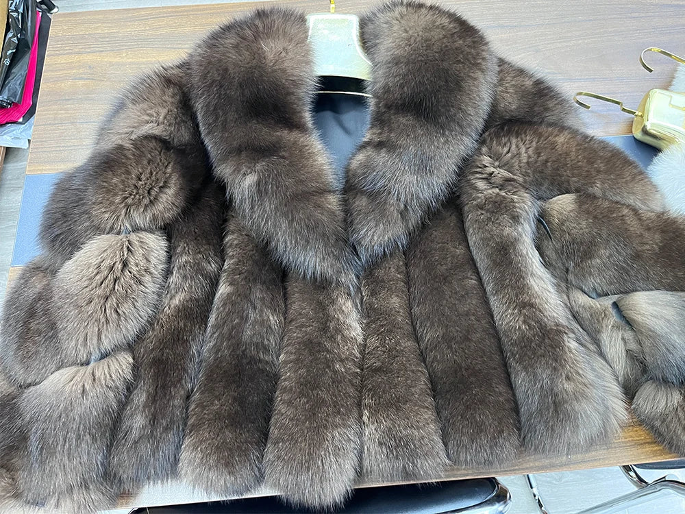 2026 New Women Real Fox Fur Coat Natural Fox Fur Jacket Luxury Fur Coat Mid-length High Quality Long Sleeve Outwear Hot Sale - Kimlud