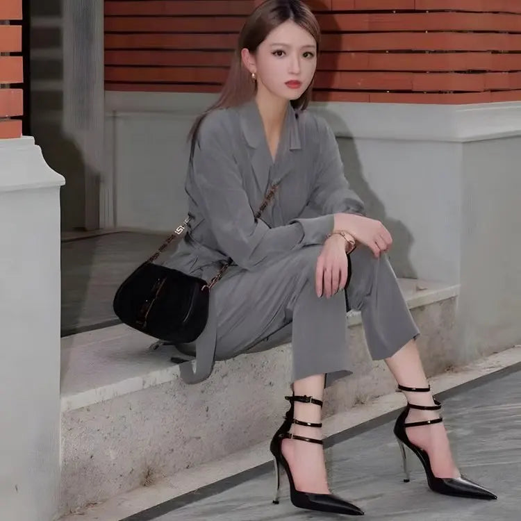 Heeled Sandals Shallow Mouth Comfort Shoes for Women High Heels Black Lace Up Girls Pointed Stiletto High chaussure femme - Kimlud