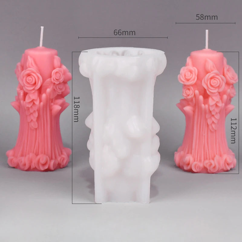 Rose Pillar Candle Mold 3D Rose Flower Silicone Mold Handmade Bouquet of Flowers,Wedding Gift,Home Desktop Decor Mold