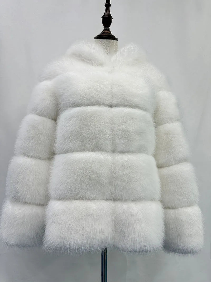 Women Hooded Thick Jackets Fur Faux Solid Zipper Coat Long Sleeve Cardigan Spliced Hoodies Warm Streetwear Coats Winter