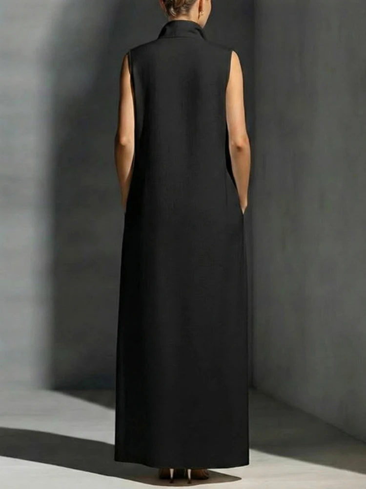 Fashion Colourblock Maxi Dress Women Casual Deep V-neck Sleeveless Loose Dresses 2026 Summer Elegant Party Street Vestidos - Kimlud