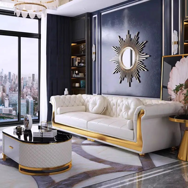 Nordic American simple small apartment leather sofa, post-modern high-end atmosphere living room furniture combination leather s