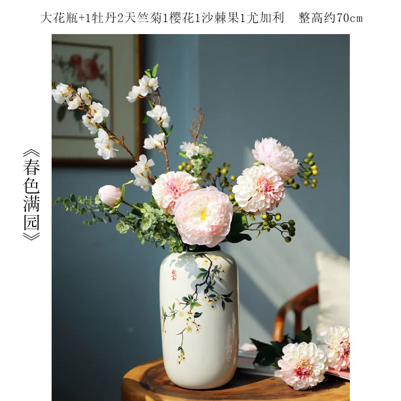 Chinese ceramic vase ornament, living room entrance floral art, home hydroponics creative simple round housewarming gift flower