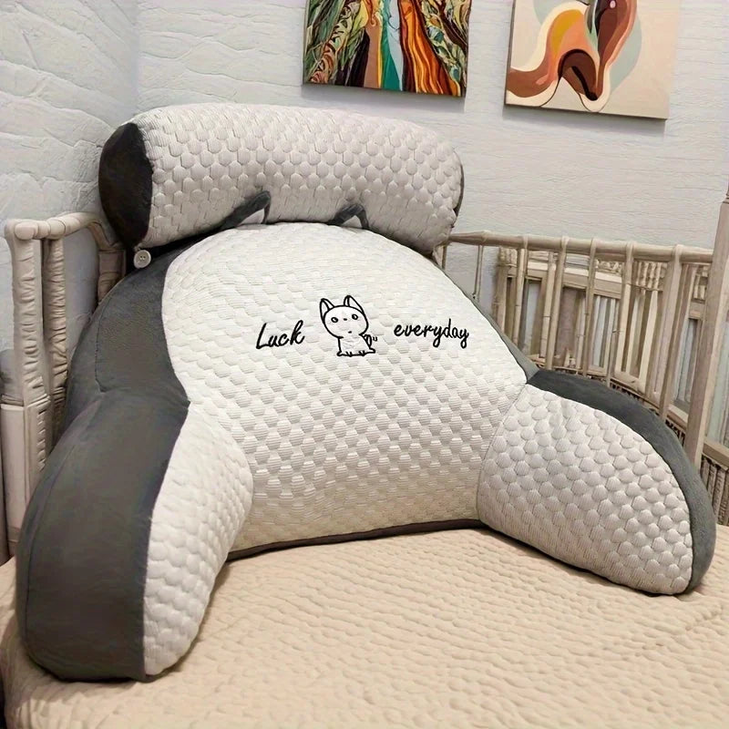 1pc Adjustable Reading Pillow - Ergonomic Back Support Cushion for Bed/Sofa/Floor, Gray Quilted Breathable Design |...