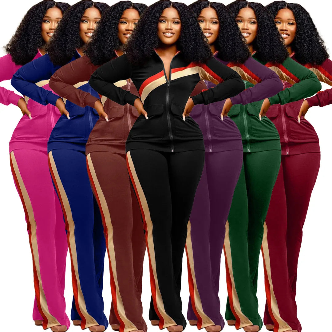 Women Fall Clothes 2025 Slim Zippered V-neck Jacket Trousers Tight Sports Long Sleeves Suit Conjuntos De Mujer 2 Piezas Elegante