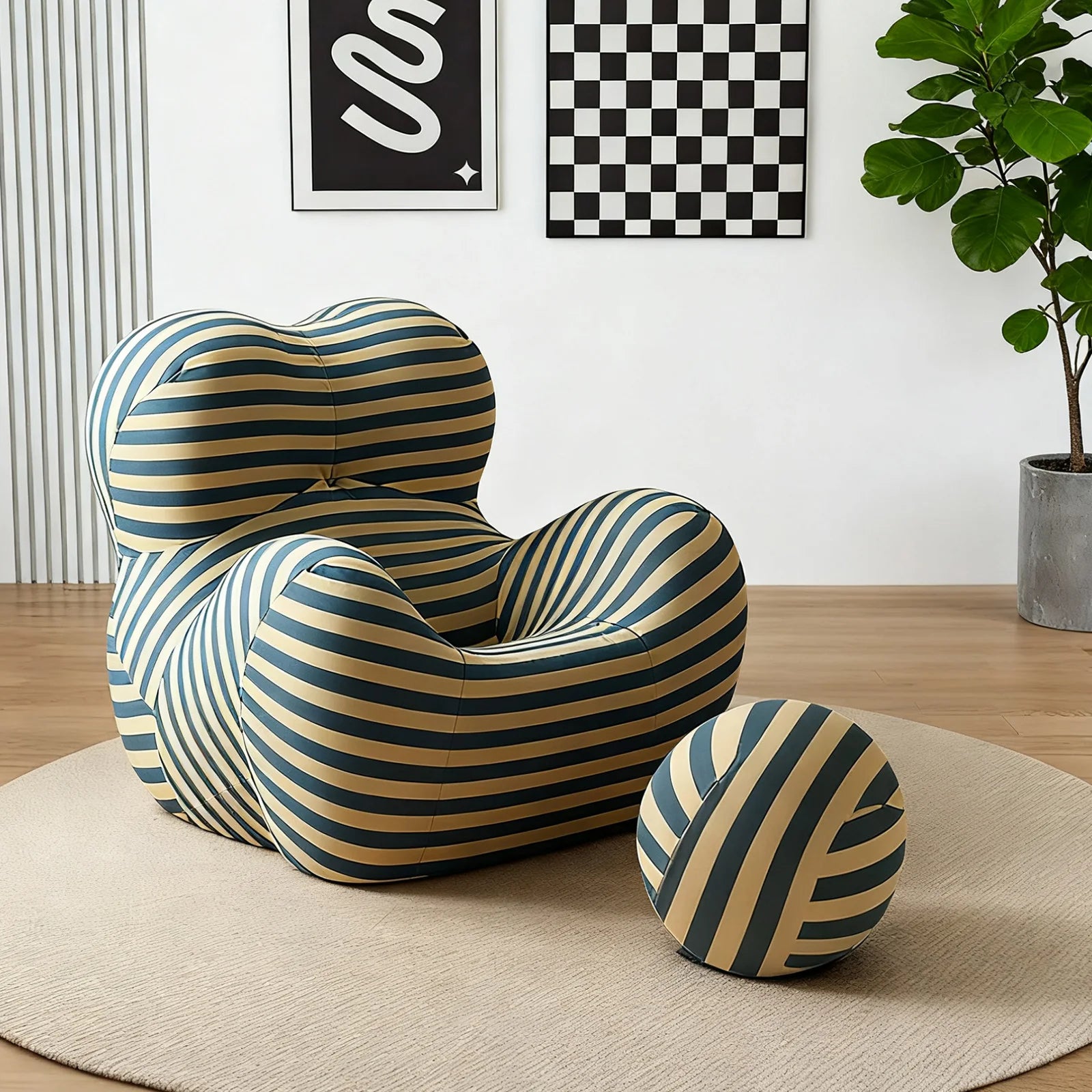 Bean Bag Chair for Adults,MemoryFoam Sofa,Floor Reading Chair withOttoman,Comfy Single Living Room Couch,Boneless Chair