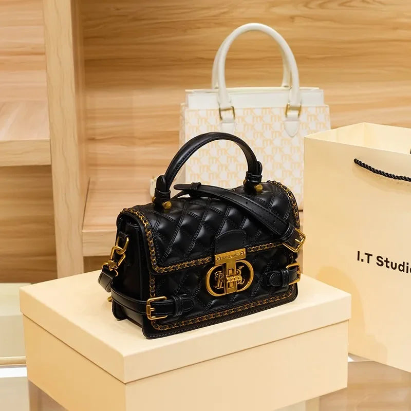 Women's handbag genuine diamond grid handbag women's 2024 new high-end designer crossbody shoulder small square bag |...