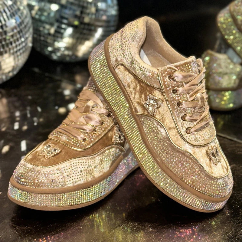 Luxury Suede Flat Sneakers Outdoor Platform Female Casual Shoes Women Fashion Designer Rhinestone Ladies Shoes Zapatos De Mujer