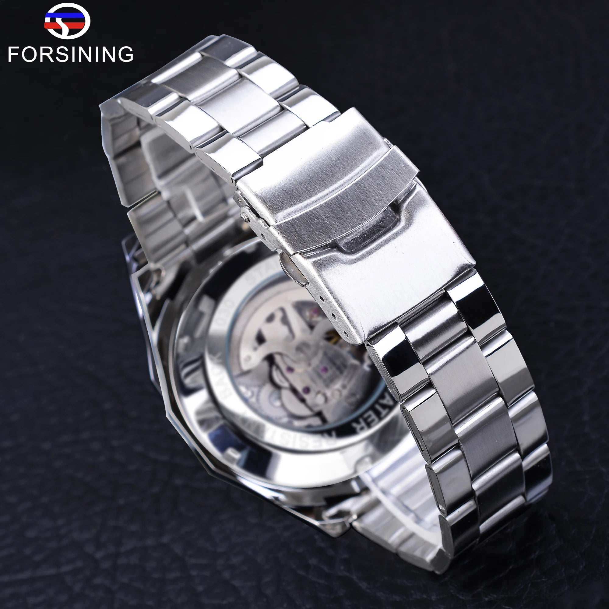 Forsining 2021 Stainless Steel Waterproof Mens Skeleton Watches Top Brand Luxury Transparent Mechanical Sport Male Wrist Watches - Kimlud