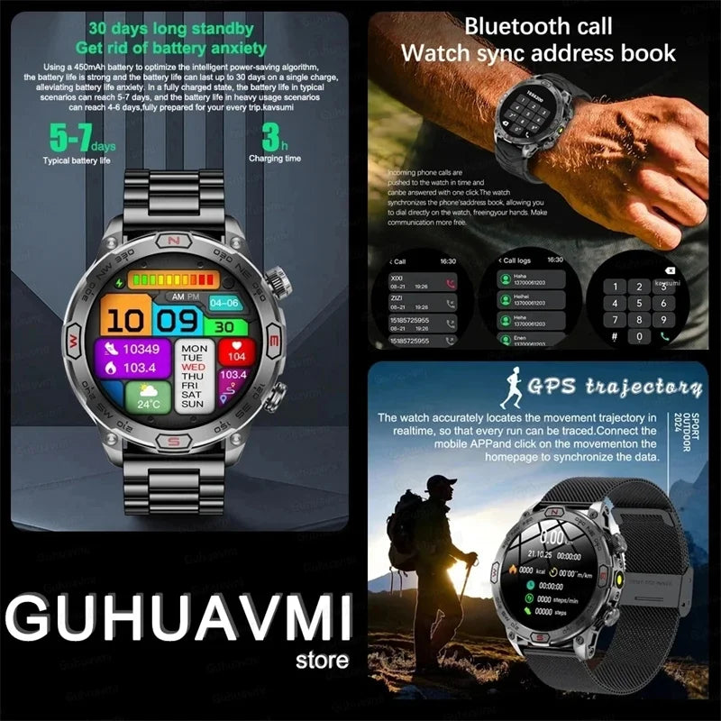 2025 New Outdoor Military GPS Smart Watch Men 466*466 HD AMOLED Full Touch Screen Bluetooth Call IP68 Waterproof Smartwatches