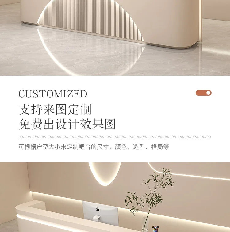 Unique White Reception Desks Organizers Display Drawer Led Lights Reception Desks Aesthetic Modern Bureau Commercial Furniture - Kimlud