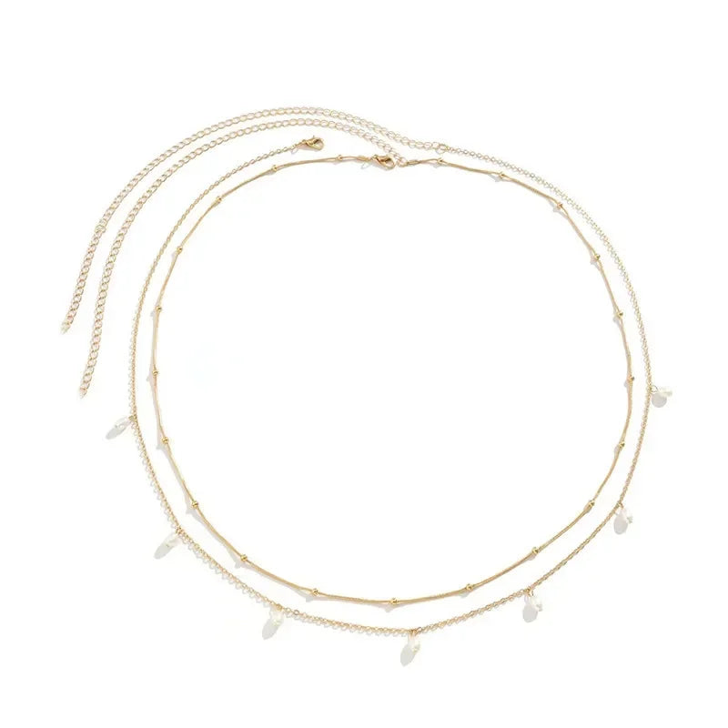 New Fashion Sexy Double Layer Pearl Chain for Women Waist Bead Belly Chain Belly Belt Summer Beach Body Jewelry Festival...