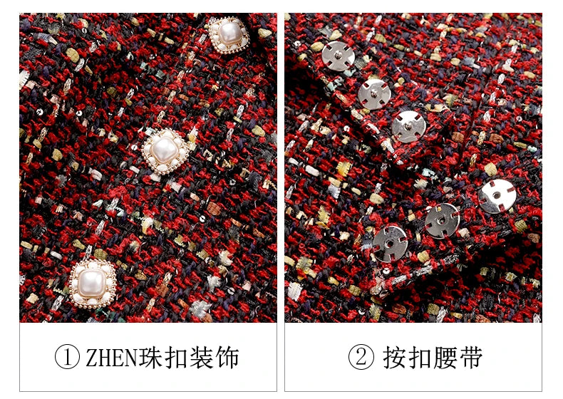 Elegant Retro Tweed Asymmetric Large Lapel Slimming Dress Women's Autumn Winter High-Grade Long Sleeve Mid-length Dress...