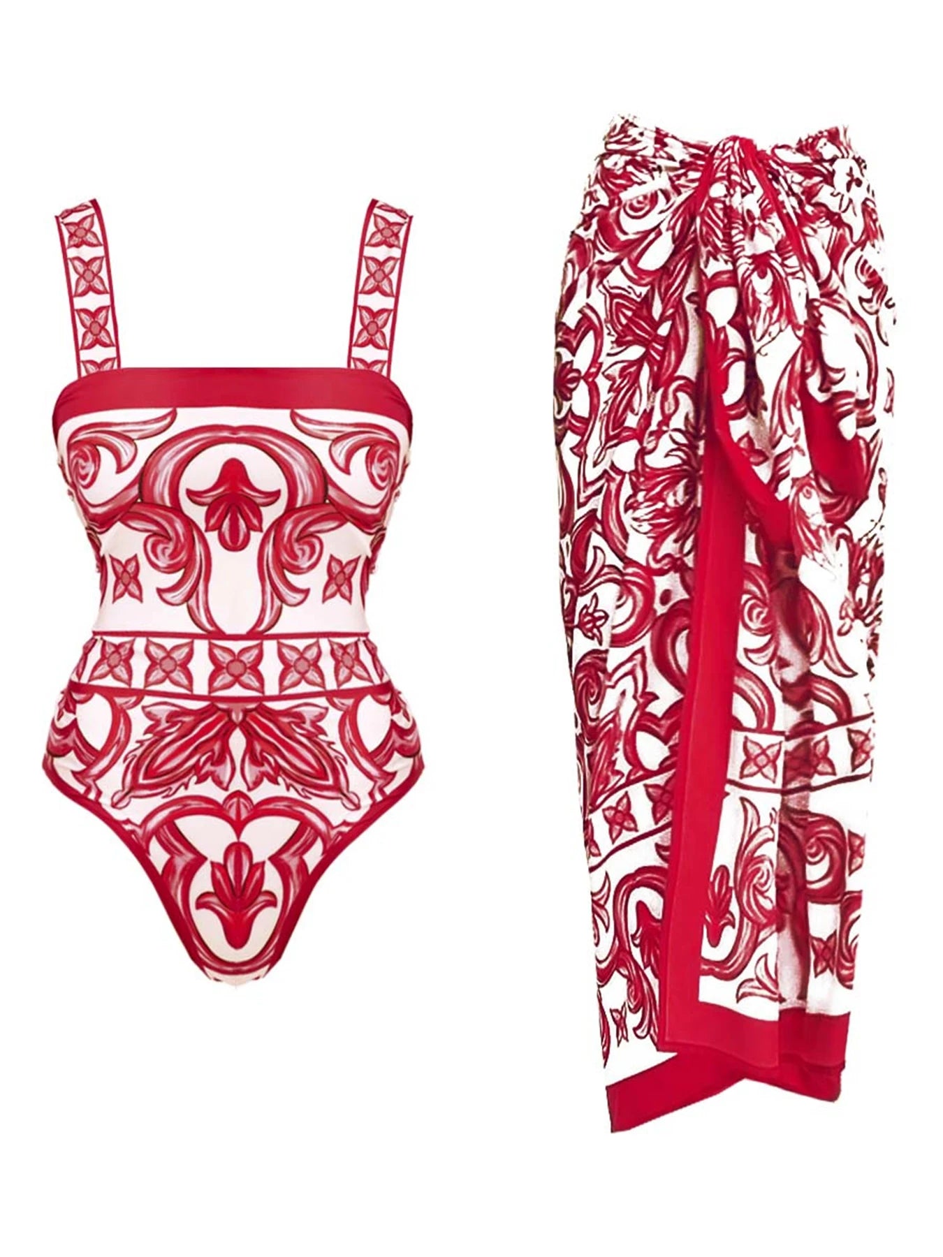 2026 New Ethnic Style Printed One Piece Swimsuit For Women Swimwear And Beach Sarong High Waist Bathing Suit Beachwear Monokini - Kimlud