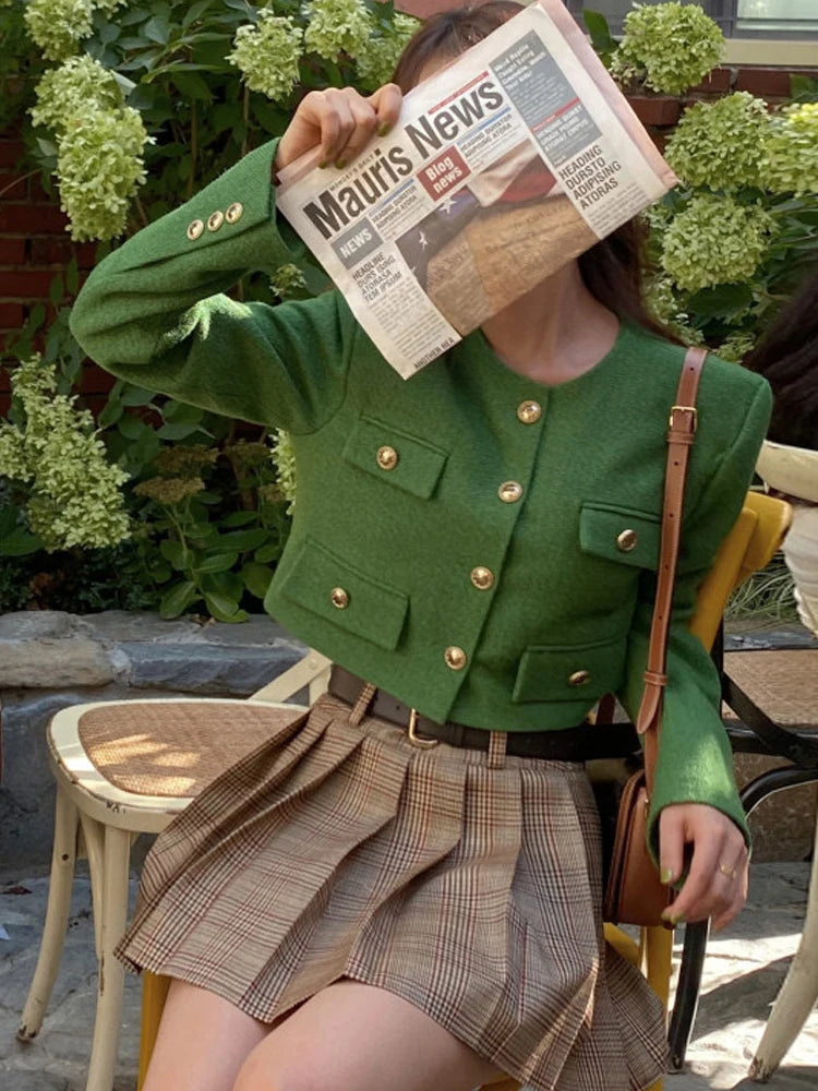 Chic ort Outerwear Women's Springtime Ele round Ne Loose Long Sve Top Faionable Design Sense Commute Sle Coat