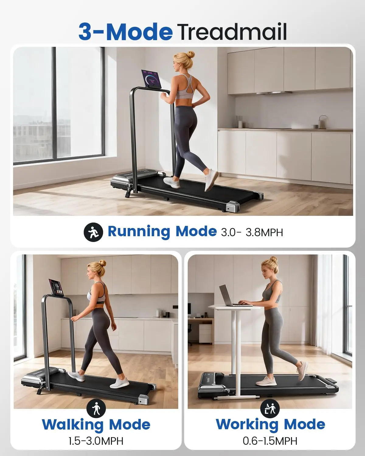 Walking Pad Treadmill with Handle Bar and Adjustable Incline, Compact Portable Treadmills for Home Office, 2.5HP, Customized - Kimlud