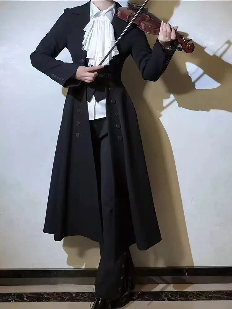 Japanese Y2K Patchwork Midi Coats Women Gothic Dark Academic Double Breasted Jackets Fashion Streetwear Slim Lapel...