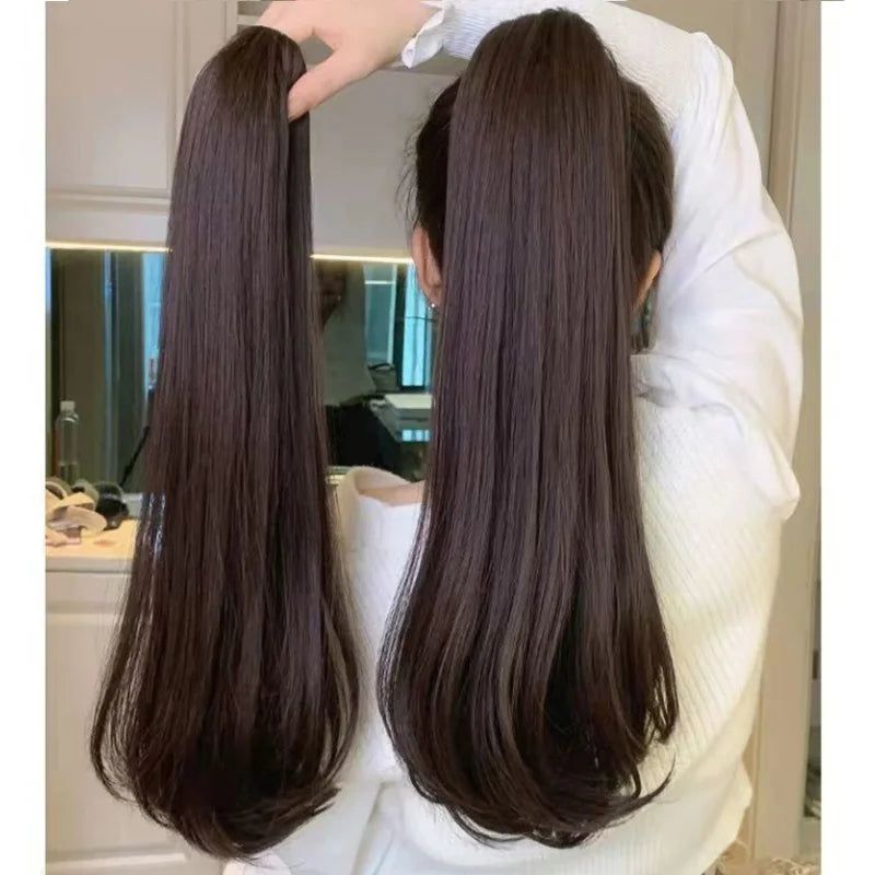 Synthetic 40cm/50cm Claw Clip Micro Curly in Ponytail Extension Long Straight Curly Black Brown Ponytail Hairpiece for...