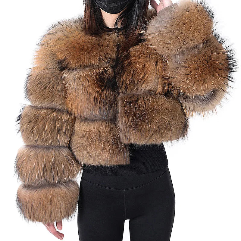 2024 maomaokong Super Hot Winter Women Luxury Thick Real Raccoon Fur Coat Natural Fox Fur Jacket Plus Size Jackets Female Vest