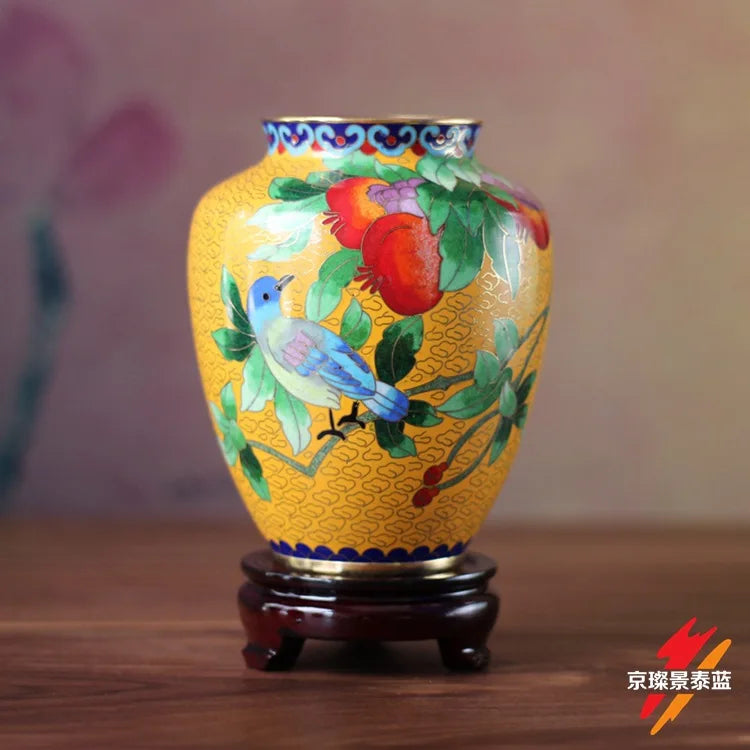 Handmade Cloisonn Flower Vase, Copper Body Wire Wound, Enamel Plant Vase, Desktop Decorative, Exquisite Workmanship, Room Decor