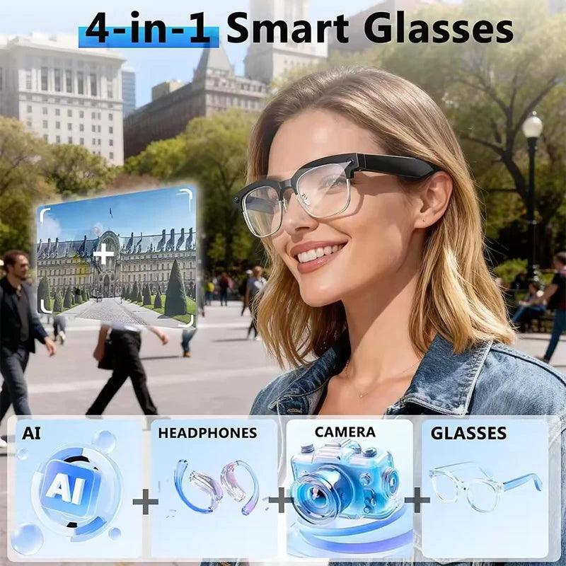 2026 New AI Smart Glasses 4K 8MP HD Camera Video 1080P 100+ Languages Translation WiFi Sunglasses Bluetooth Call Music...