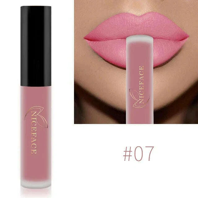 NICEFACE Nude Liquid Lipsticks Waterproof Velvet Matte Lip Gloss Long Lasting Non-stick Cup Lip Tint Makeup Pigment Cosmetics