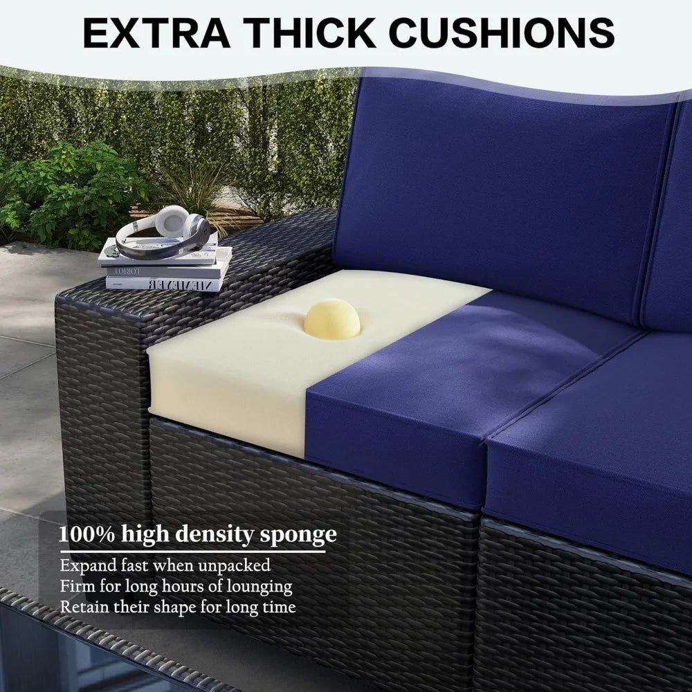 6 Pieces Patio Furniture Set, Outdoor Sectional Set of 6 w/Wide Armrest, Waterproof Wicker Conversation Set for...