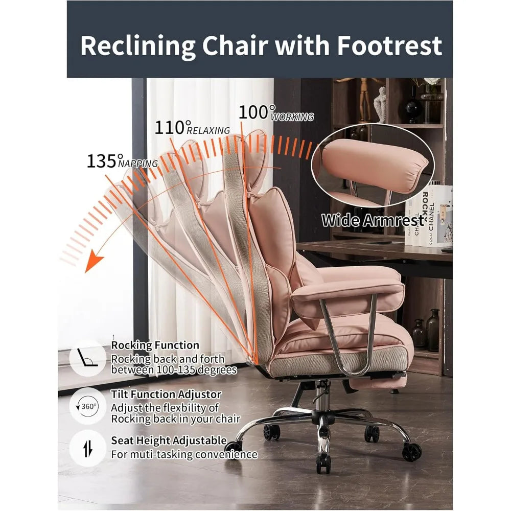 "durable heavy-duty office chair for 400lbs capacity with footrest, ideal for home office desks, available in pink for big and t - Kimlud