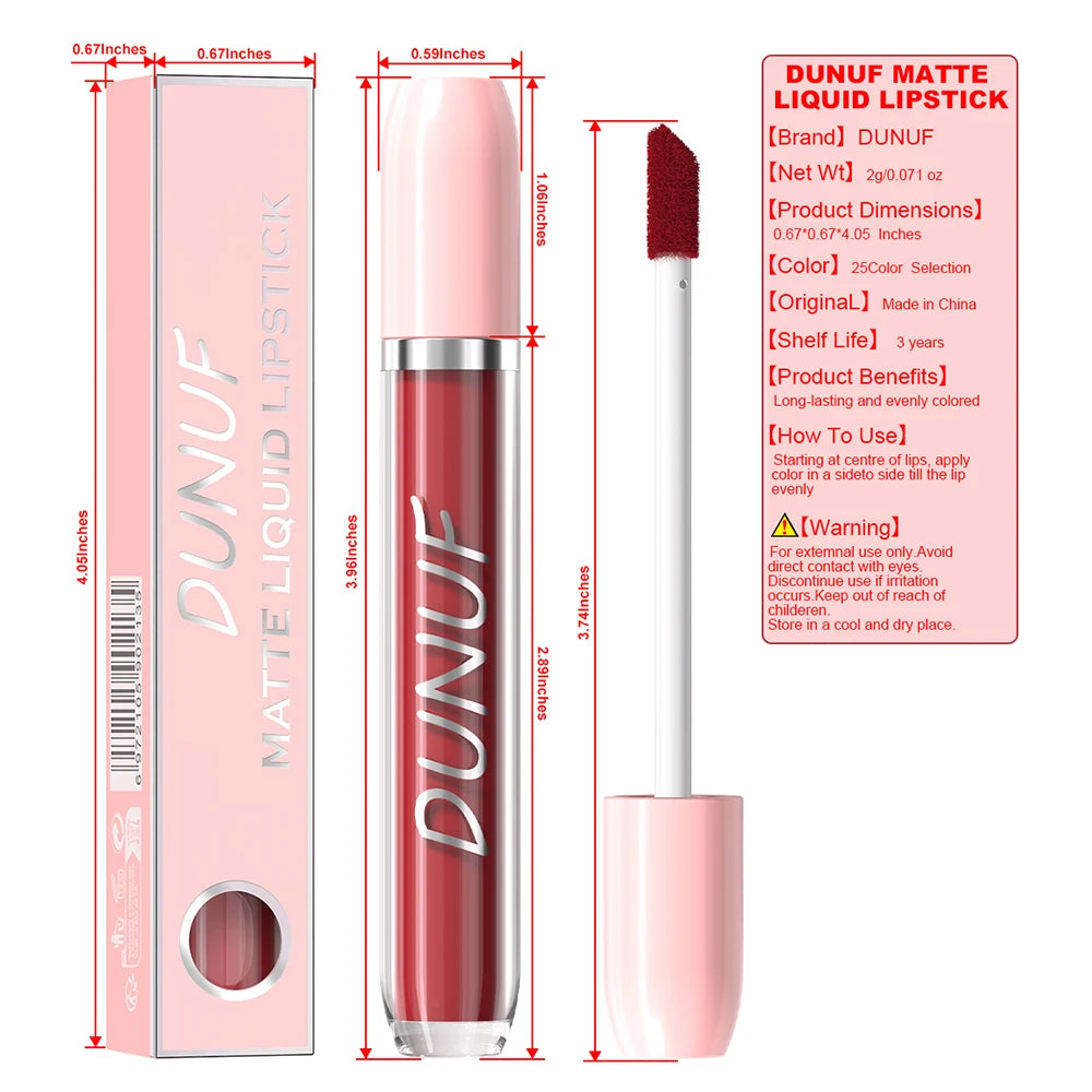 DUNUF 1Pc Matte Lip Gloss Bean Paste Liquid Lipstick Long-Lasting Waterproof Easy To Color Non-Fading Sexy Red Matte Lip Glaze