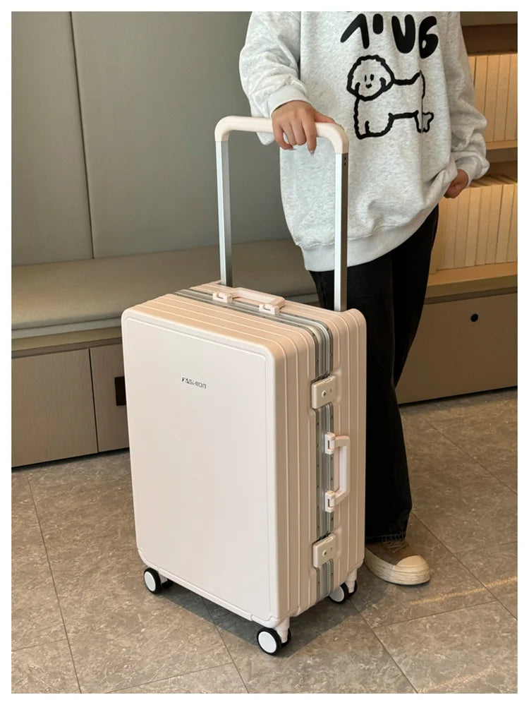 Travel Suitcase Aluminium Frame Wide Trolley Luggage Female Large Capacity Mute Universal Wheel Password Box Carry on...
