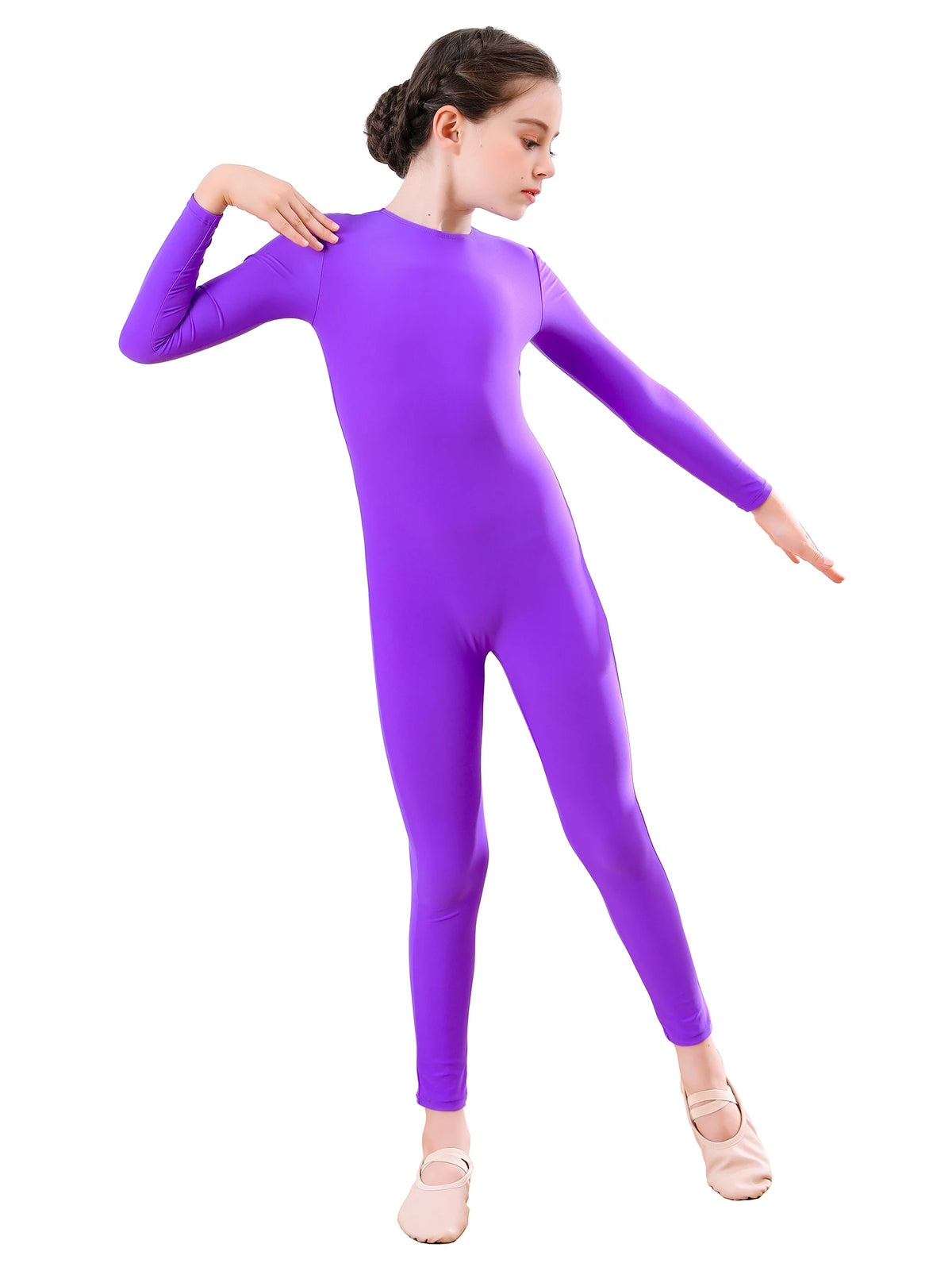 AOYLISEY Girls Black Long Sleeve Unitard Boys Gymnast Bodysuit Spandex Full Body Kids Jumpsuit Scoop Neck Dance Costumes