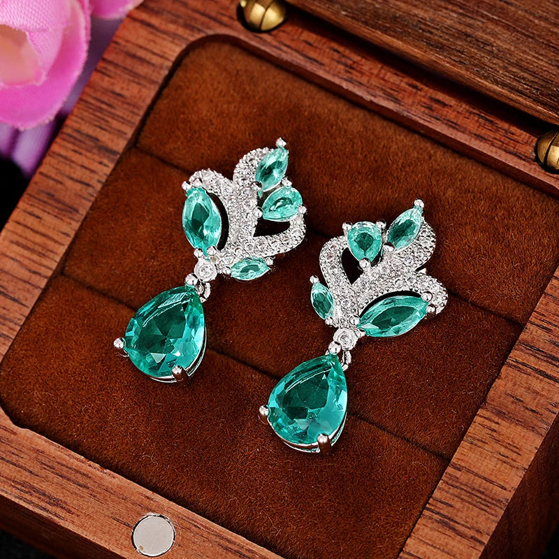 Huitan Gorgeous Green CZ Dangle Earrings for Women New Trendy Wedding Engagement Female Earrings Elegant Accessories...