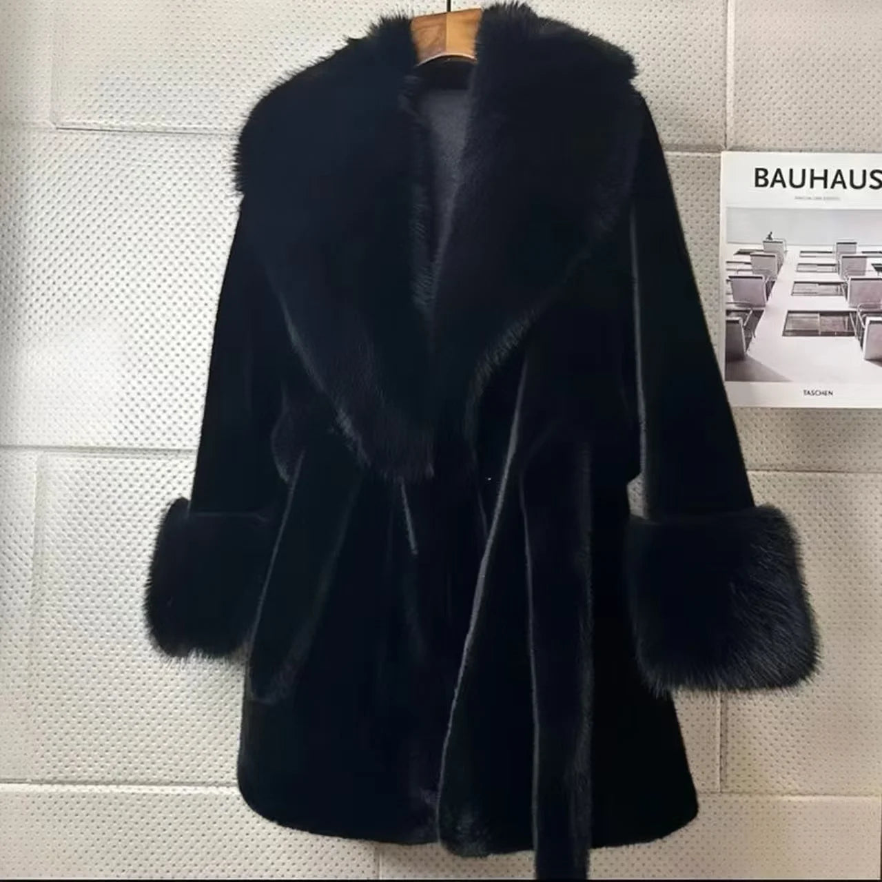 Faux Mink Fur Coat for Women,Covered Button Jacket,Casual Outwear,Adjustable Waist,Korean,Autumn and Winter,2025