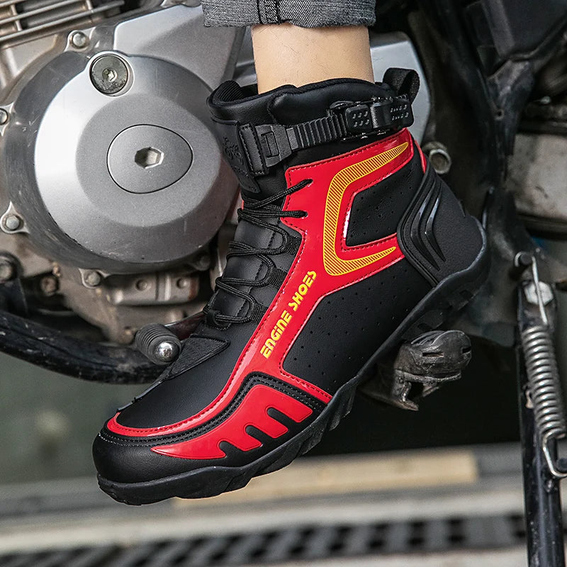Men Mountain Riding Shoe Outdoor Buckle Casual Shoes Couple's Style Women High Top Motorcycle Shoes Fashionable Motorcycle Shoes - Kimlud
