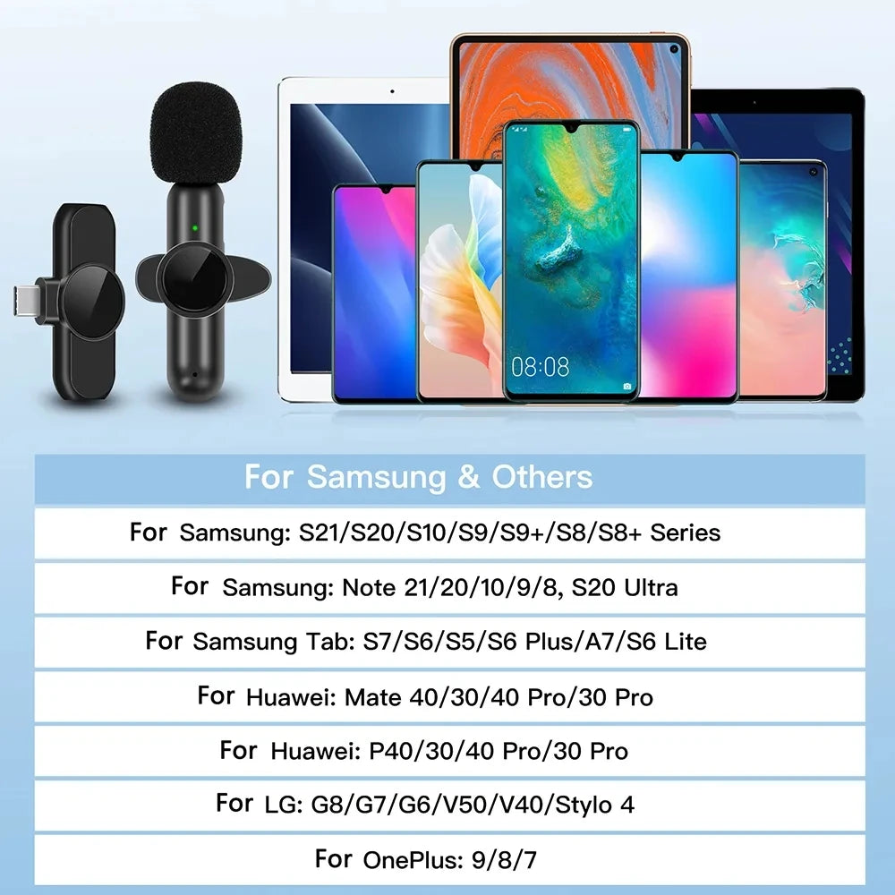 K61 Wireless Lavalier Microphone Audio Video Recording Mini Mic For iPhone iPad Android Laptop Live Gaming Smartphone Microphone - Kimlud