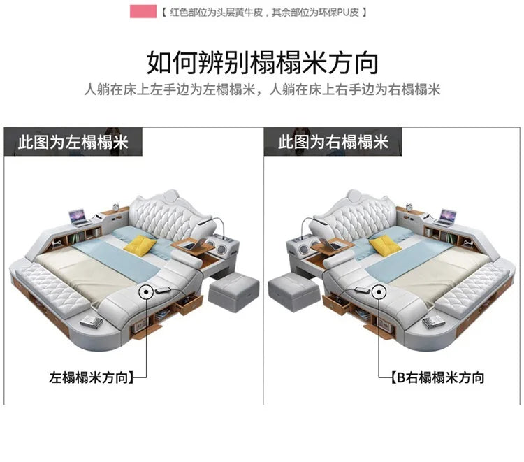 Headboard Storage Double Bed Queen Drawers King Size Smart Bed Luxury Princess Modern Letto Matrimoniale Bedroom...