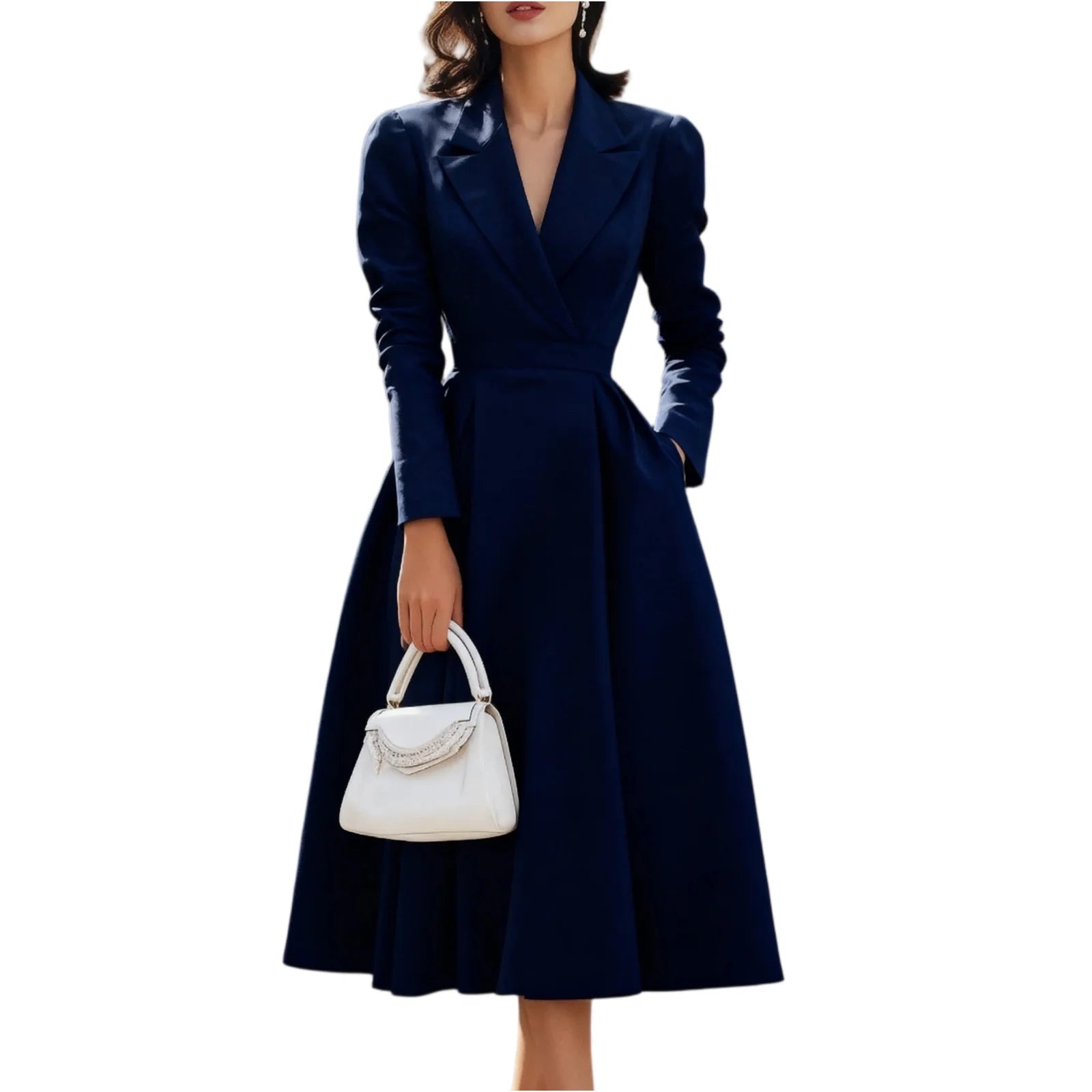 Autumn Winter Women's Elegant Long Dresses Fashion Solid-Color French V-Neck Waist-Cinching Evening Dress Ladies' Party...