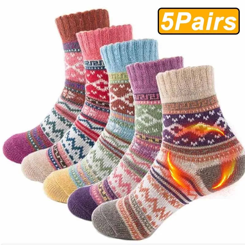5Pairs Winter Thicken Wool Merino Socks Women Towel Keep Warm Winter Socks Cotton New Year Christmas Gift Russia Socks...