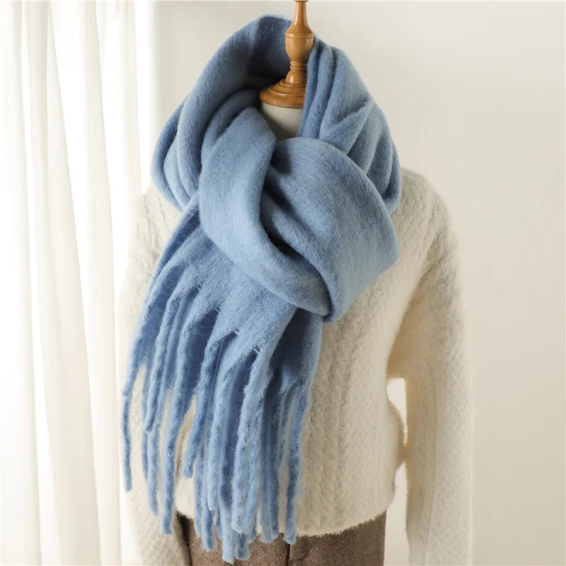 2025 Women Scarf Winter Warm Thick Shawl Wraps Fashion Solid Color Pashmina Scarves Long Tassel Hijab Stoles Bufanda Cashmere - Kimlud