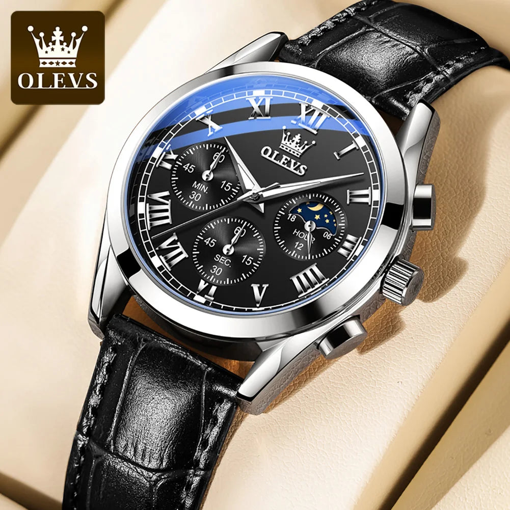 OLEVS 2871 Men Watch Original Brand Quartz Watch Multifunctional Chronograph Watch For Man Waterproof Luminous Moon...