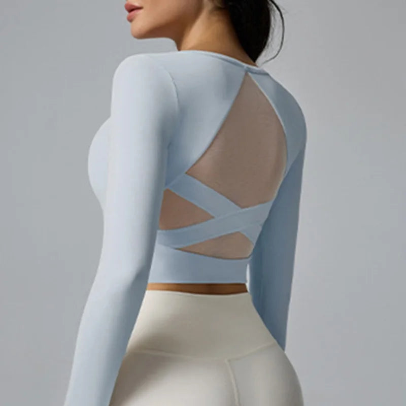 Cloud Hide White Yoga Shirts Long Sleeve Pilates Ballet Blouse Sexy Women Sports Gym Fitness Top Running T-Shirt Workout Shirt - Kimlud