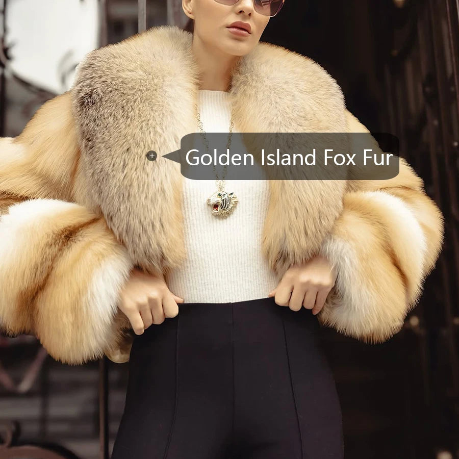 Real Golden lsland Fox Fur Coat With Lapel Natural Golden lsland Fox Fur Coat Real Fur Coat Best Selling Furry Jacket Women