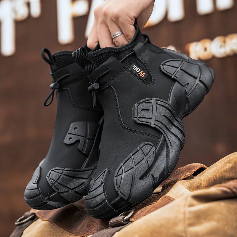 Fashionable and Versatile High Top Men's Shoes, 2025 New Autumn Anti Slip and Waterproof Side Zipper Work Sports Shoes