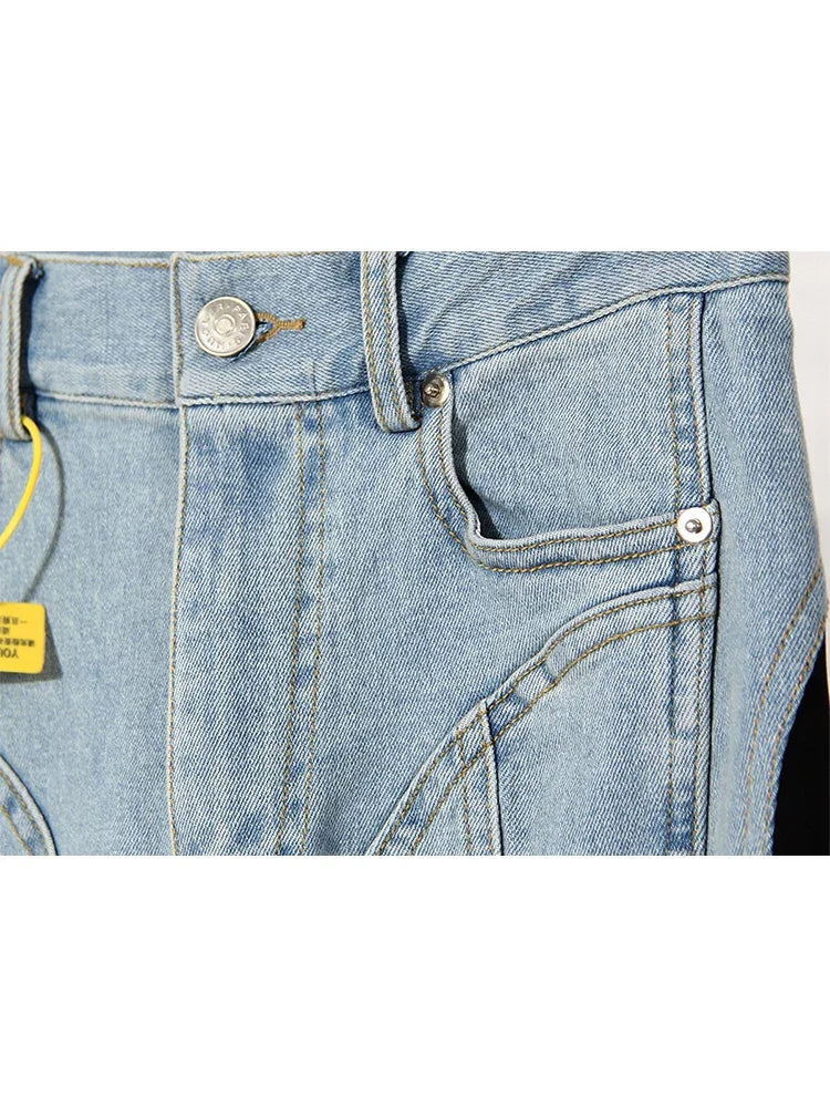 Patchwork Colorblock Women's Jeans High Waist Slim Casual Straight Denim Pencil Pants Female Fashion | Kimlud Mid Range Pants