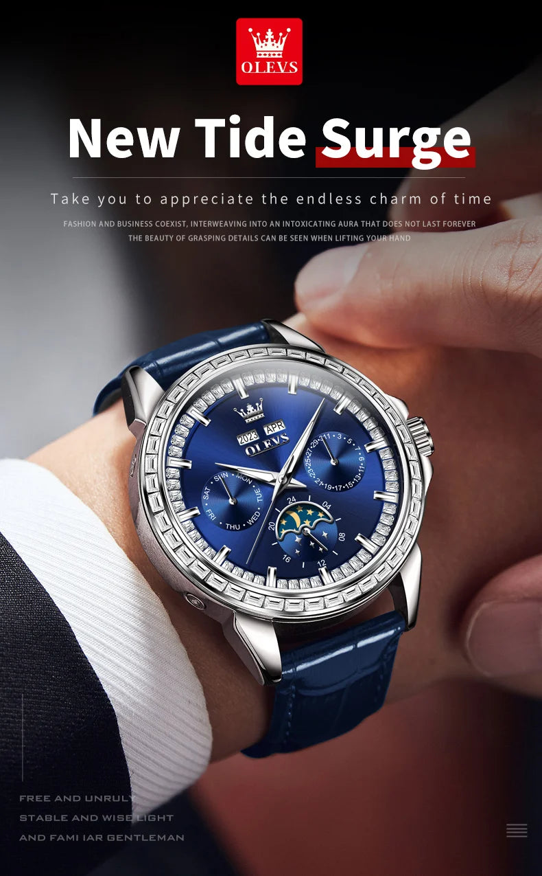 OLEVS 6695 Luxury Man Watch Original Brand Diamond Bezel Moon Phase Waterproof Glow Automatic Mechanical Wrist Watches...