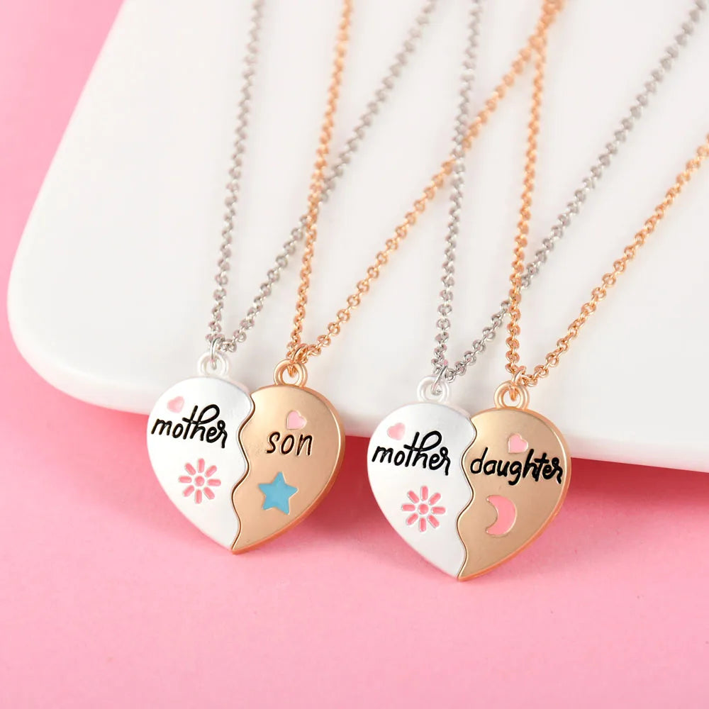 Lovecryst 2Pcs/set Heart-shaped Letter Mother and Son or Daughter Mother's Day Necklace for Love Parent Child Jewelry...