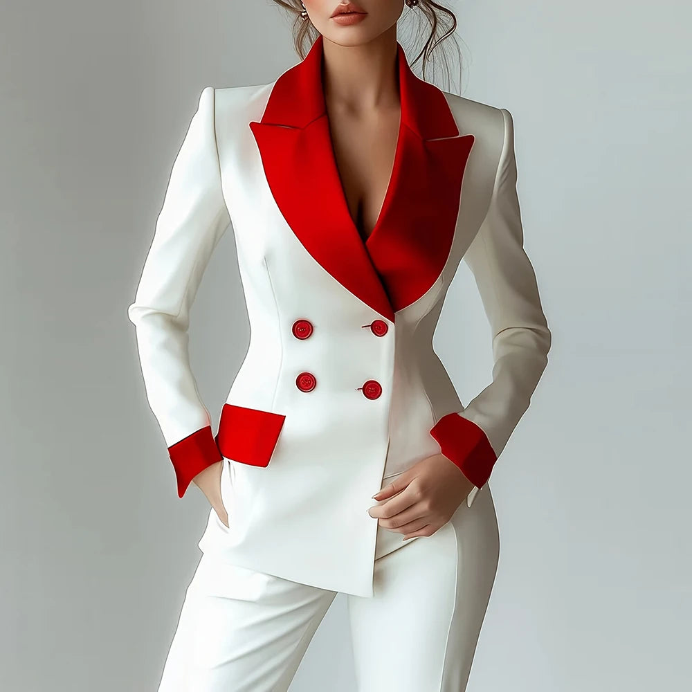 Formal Contrasting Color Women's Suit Jacket Lapel Double-Breasted Autumn Office Lady Business Casual For Female Outwear Jackets